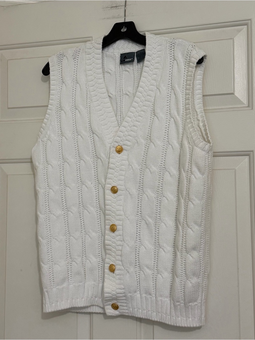 Vintage Liz Claiborne Liz Wear White Cable Knit Button Front Sweater Vest Large